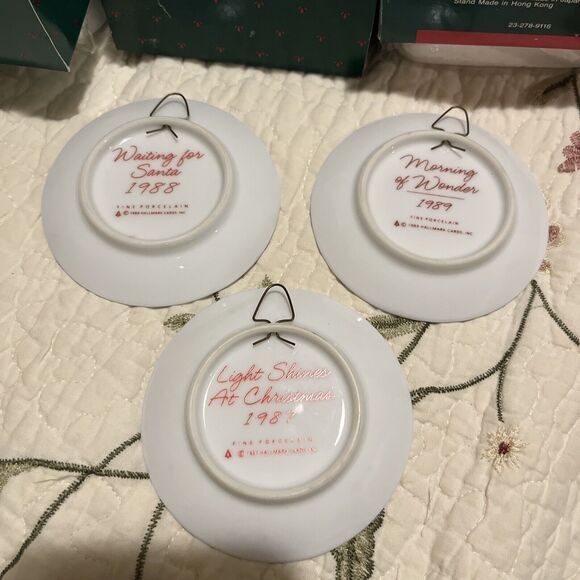 3 Hallmark Ornament Plates 1987-1989 MORNING OF WONDER Waiting FOR SANTA - Picture 6 of 7